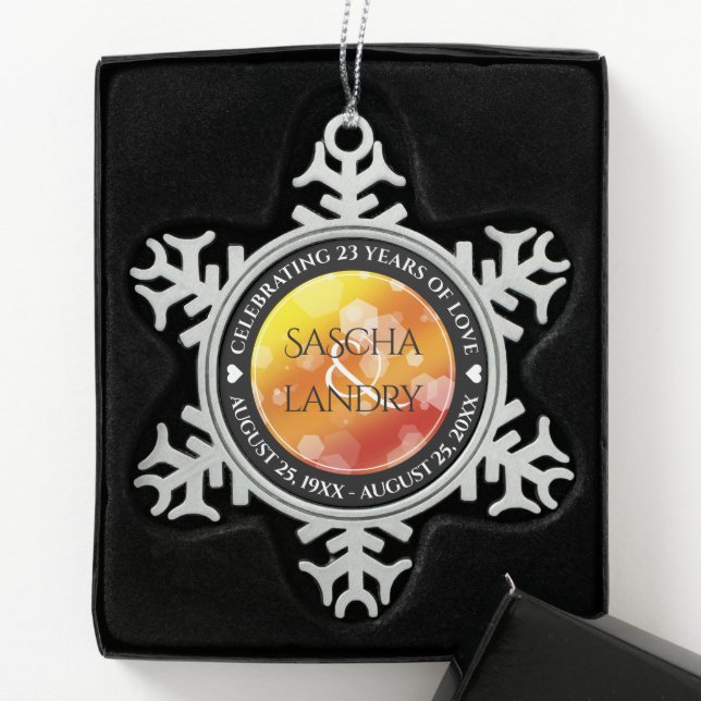 Elegant 16th 23rd Topaz Wedding Anniversary Snowflake Pewter Christmas Ornament (Box)