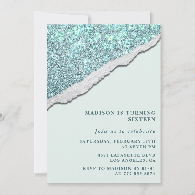 Elegant 16th birthday invitations Glam Glitter (Front)