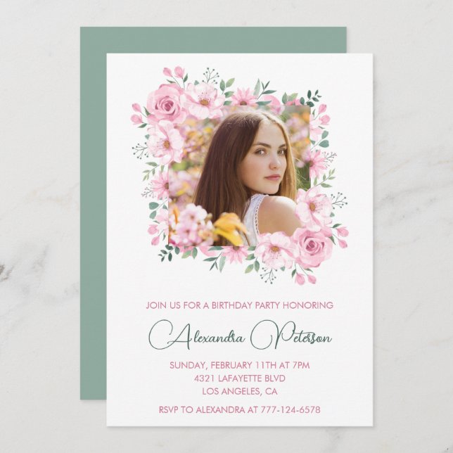 Elegant 16th birthday invitations Photo Boho (Front/Back)