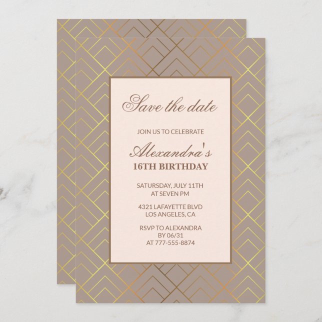 Elegant 16th birthday invitations Save the date  (Front/Back)