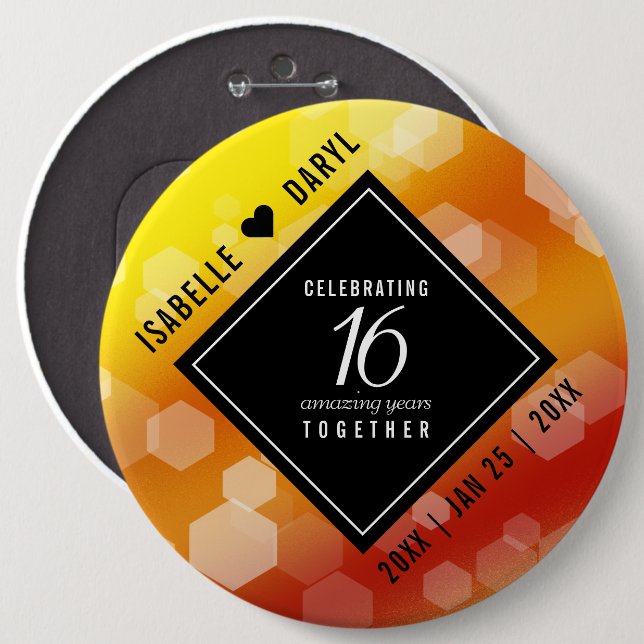 Elegant 16th Golden Topaz Wedding Anniversary 6 Cm Round Badge (Front & Back)