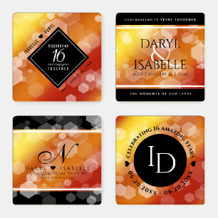Elegant 16th Golden Topaz Wedding Anniversary Coaster Set