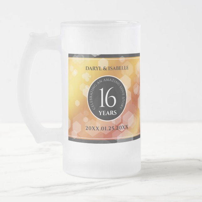 Elegant 16th Golden Topaz Wedding Anniversary Frosted Glass Beer Mug (Left)