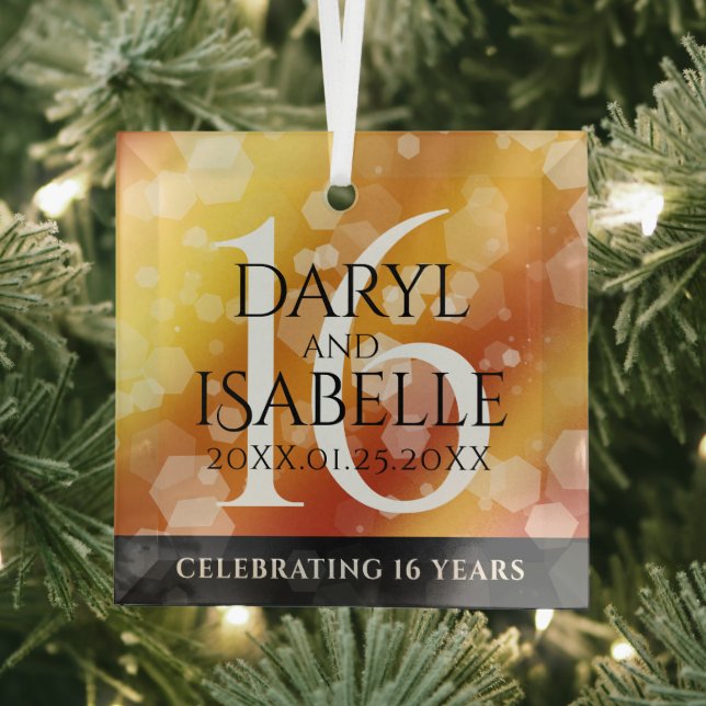 Elegant 16th Golden Topaz Wedding Anniversary Glass Tree Decoration (Insitu)