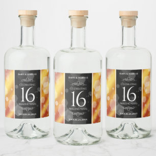 Elegant 16th Golden Topaz Wedding Anniversary Liquor Bottle Label