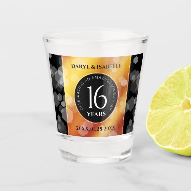 Elegant 16th Golden Topaz Wedding Anniversary Shot Glass (Front)