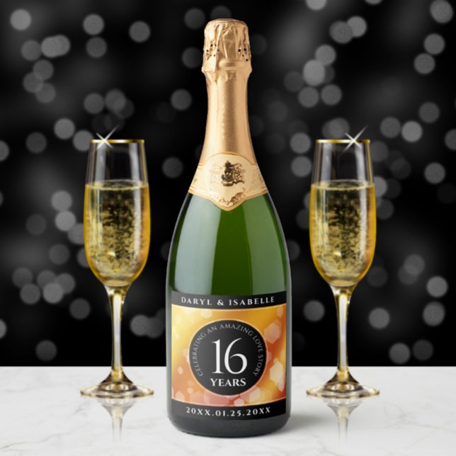 Elegant 16th Golden Topaz Wedding Anniversary Sparkling Wine Label (Creator Uploaded)