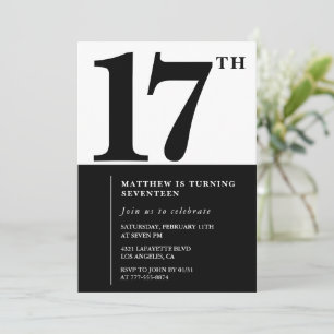Elegant 17th birthday invitation Black Chic Modern