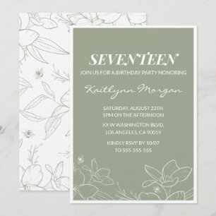 Elegant 17th birthday invitations Floral Green