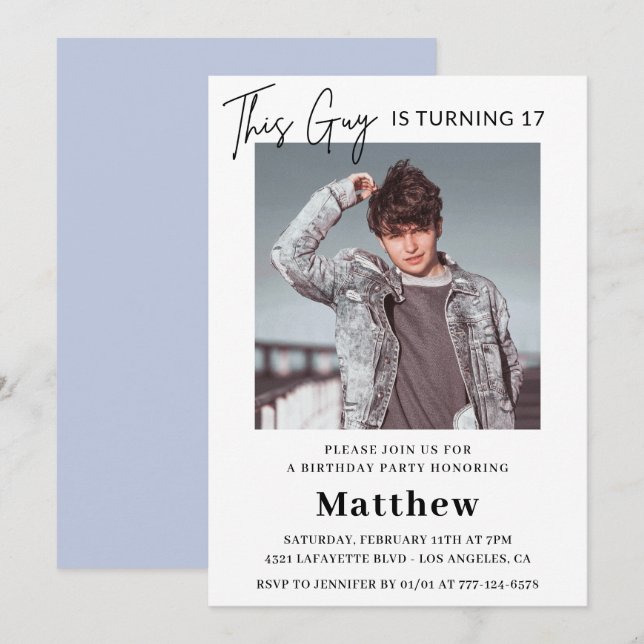 Elegant 17th birthday invitations Men Photo (Front/Back)