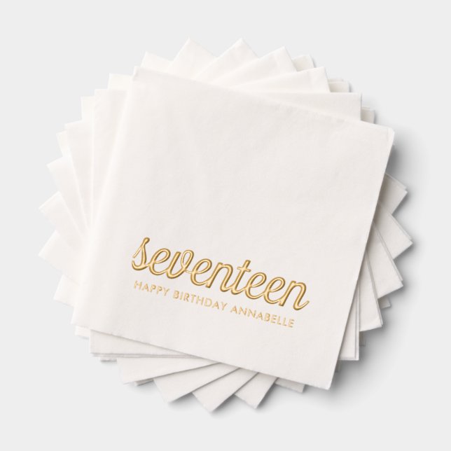 Elegant 17th Birthday Modern Gold Foil Napkins (Insitu (Stacked))