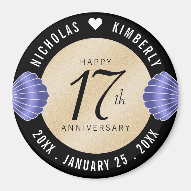Elegant 17th Shells Beach Sand Wedding Anniversary Magnet (Front)
