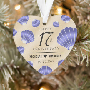 Elegant 17th Shells Beach Sand Wedding Anniversary Ornament