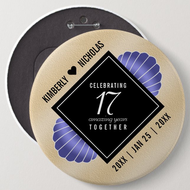 Elegant 17th Shells Wedding Anniversary 6 Cm Round Badge (Front & Back)