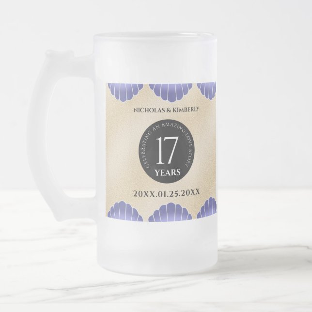 Elegant 17th Shells Wedding Anniversary Frosted Glass Beer Mug (Left)