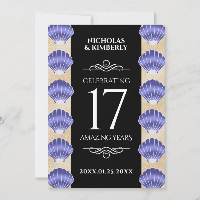 Elegant 17th Shells Wedding Anniversary Invitation (Front)