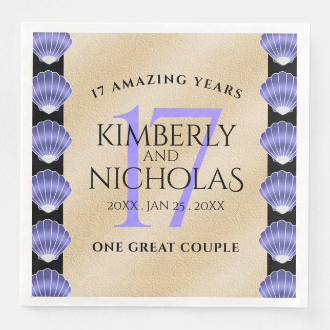 Elegant 17th Shells Wedding Anniversary Napkin (Front)