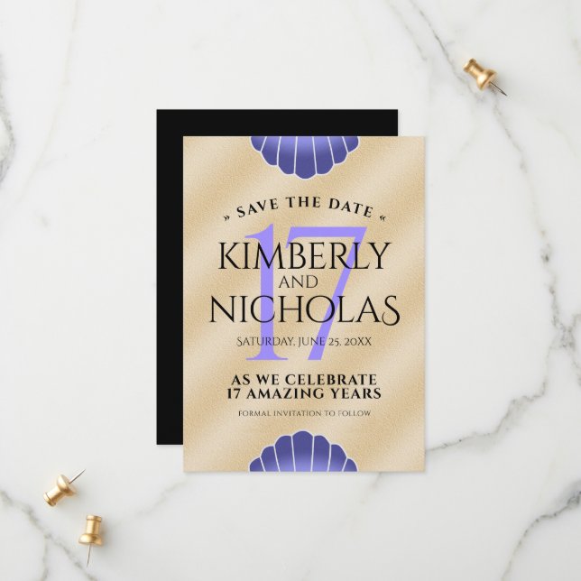 Elegant 17th Shells Wedding Anniversary Save The Date (Front/Back In Situ)