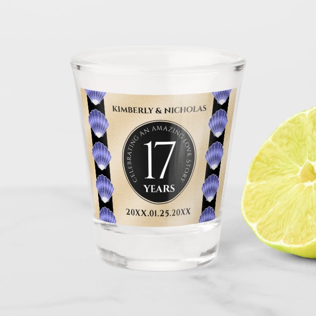 Elegant 17th Shells Wedding Anniversary Shot Glass (Front)