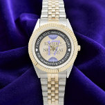 Elegant 17th Shells Wedding Anniversary Watch<br><div class="desc">Celebrate the 17th wedding anniversary with this commemorative watch! Elegant black and white serif lettering with stylized seashells on a beach sand white background add a memorable touch for this special occasion and milestone. Customize with the couple's names or initials, and add a date for their shells anniversary. Design ©...</div>
