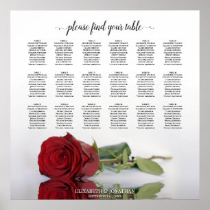 Elegant 18 Table Red Rose Wedding Seating Chart