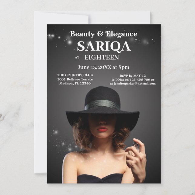 "Elegant 18th Birthday - Beauty and Grace Invitation (Front)