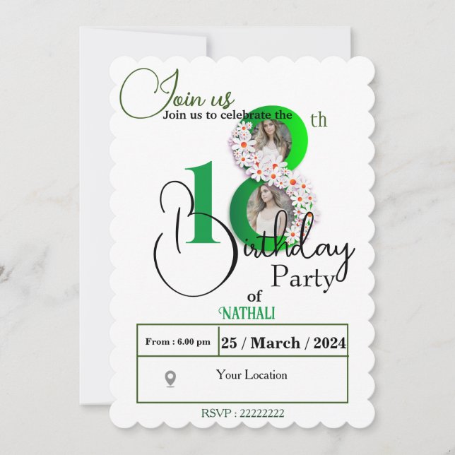 Elegant 18th Birthday Celebration Invitation (Front)