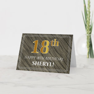 Elegant 18th Birthday: Faux Wood, Faux Gold Look Card