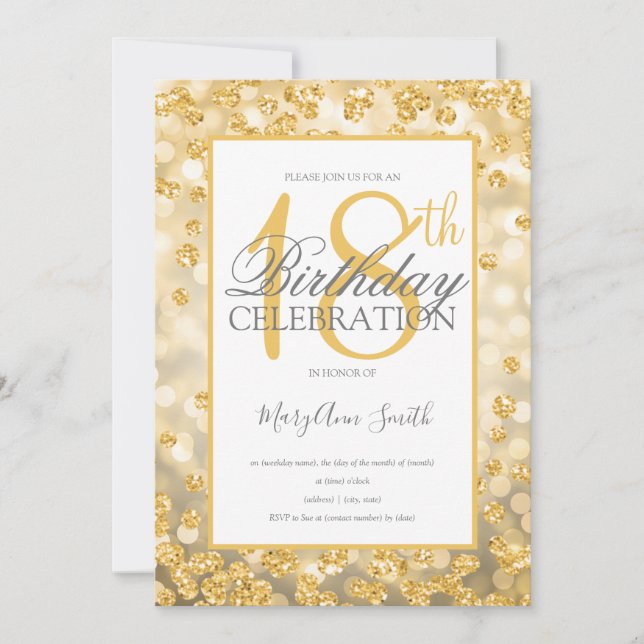 Elegant 18th Birthday Gold Glitter Lights Invitation (Front)