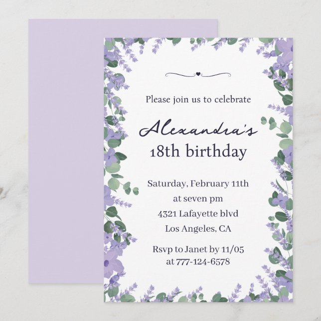 Elegant 18th birthday invitations Floral Frame (Front/Back)