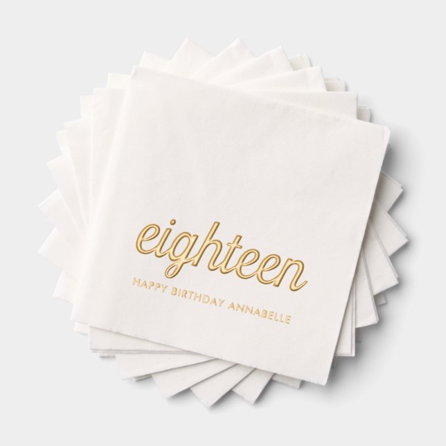 Elegant 18th Birthday Modern Gold Foil Napkins (Insitu (Stacked))