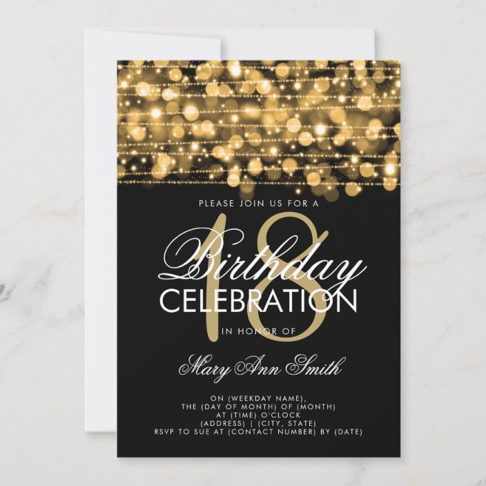 Elegant 18th Birthday Party Sparkles Gold Invitation | Zazzle.co.uk