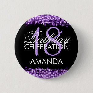 Elegant 18th Birthday Party Sparkles Purple 6 Cm Round Badge
