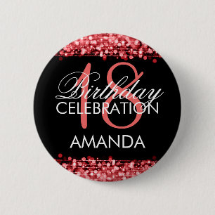 Elegant 18th Birthday Party Sparkles Red 6 Cm Round Badge