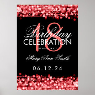 Elegant 18th Birthday Party Sparkles Red Poster