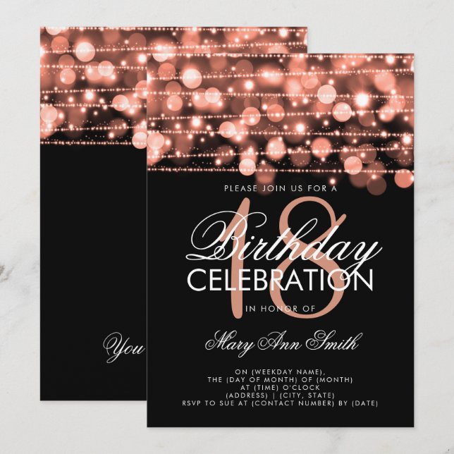 Elegant 18th Birthday Party Sparkles Rose Gold Invitation (Front/Back)