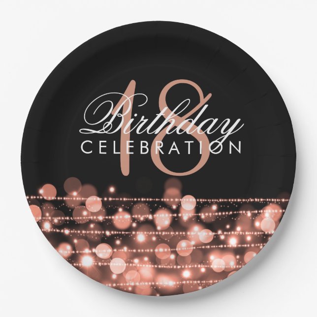 Elegant 18th Birthday Party Sparkles Rose Gold Paper Plate (Front)