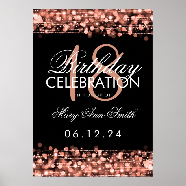 Elegant 18th Birthday Party Sparkles Rose Gold Poster (Front)