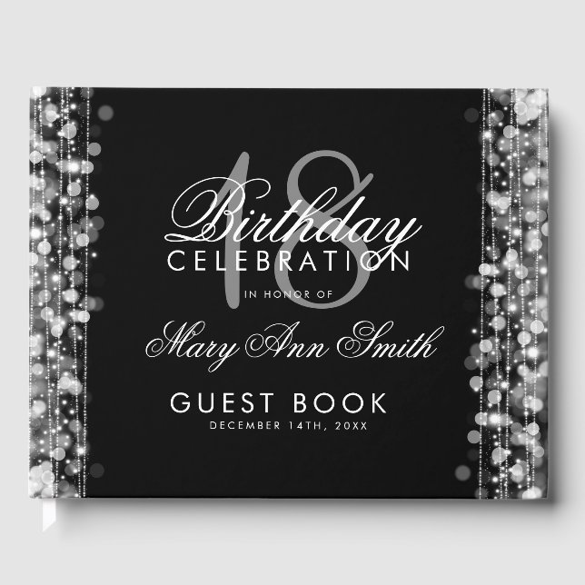 Elegant 18th Birthday Party Sparkles Silver Guest Book (Front)