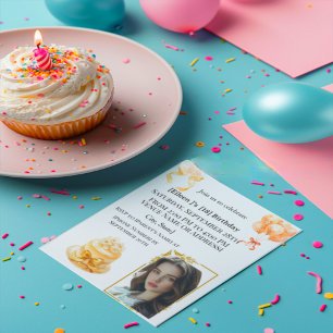 Elegant 18th Birthday Photo Party Invitation Gol