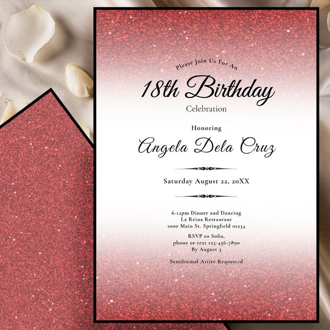 Elegant 18th Birthday Red Glitter Debut Invitation (Creator Uploaded)