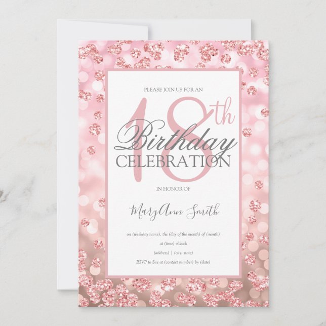 Elegant 18th Birthday Rose Gold Glitter Lights Invitation (Front)