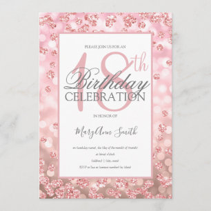 Elegant 18th Birthday Rose Gold Glitter Lights Invitation