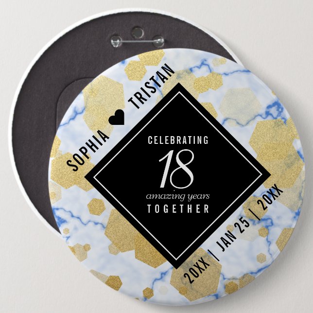 Elegant 18th Porcelain Wedding Anniversary 6 Cm Round Badge (Front & Back)