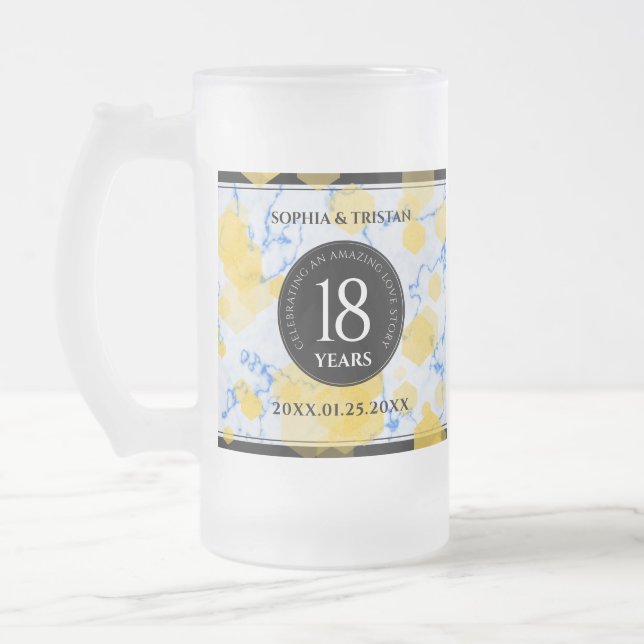 Elegant 18th Porcelain Wedding Anniversary Frosted Glass Beer Mug (Left)