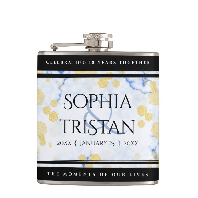 Elegant 18th Porcelain Wedding Anniversary Hip Flask (Front)