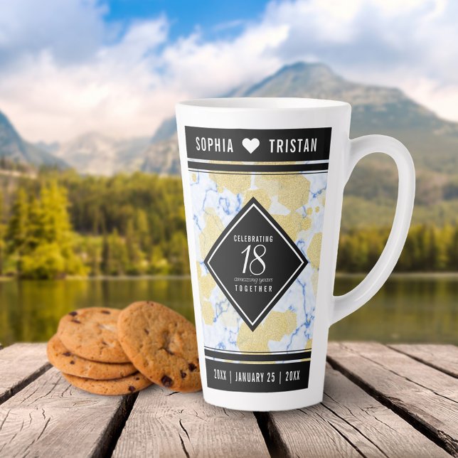 Elegant 18th Porcelain Wedding Anniversary Latte Mug (Creator Uploaded)