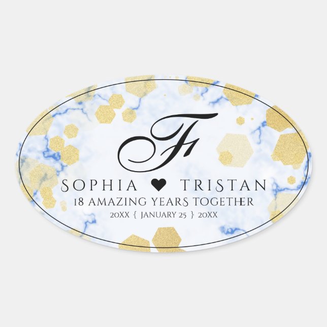 Elegant 18th Porcelain Wedding Anniversary Oval Sticker (Front)