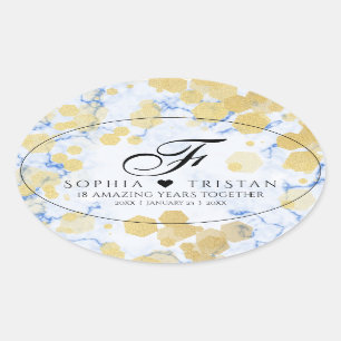 Elegant 18th Porcelain Wedding Anniversary Oval Sticker