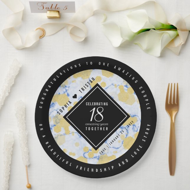 Elegant 18th Porcelain Wedding Anniversary Paper Plate (Wedding)